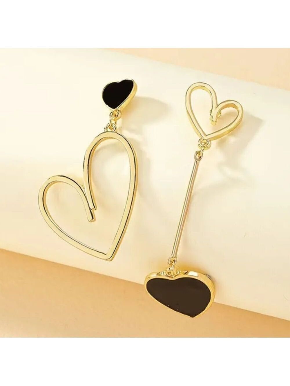 Four Hearts 10K Gold Plated Earrings Trendy Asymmetrical Lover Dangle Earrings